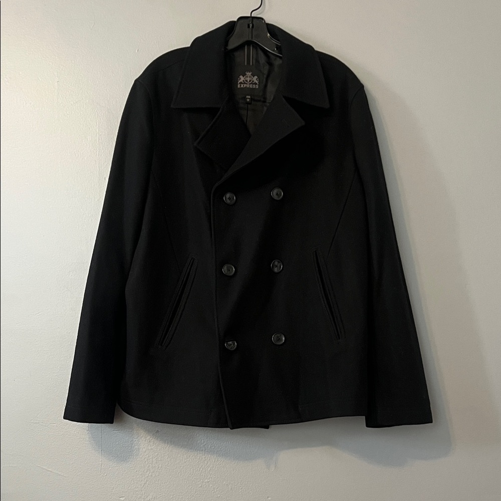 Express Men's Sleek Black Peacoat